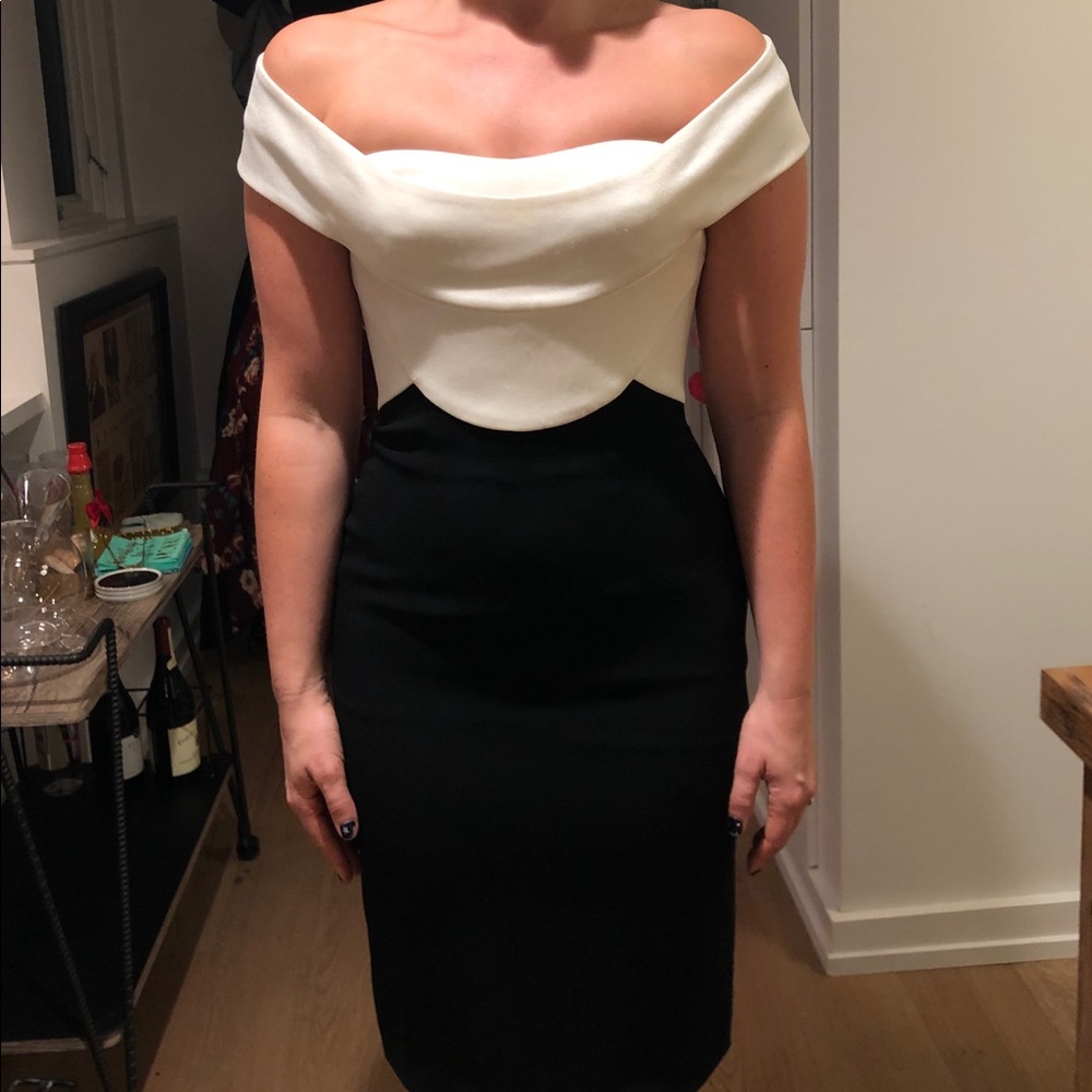 Gorgeous black/white Escada off-the-shoulder dress